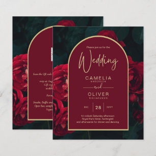 BUDGET Red Roses ForestGreen Winter Wedding INVITE