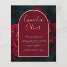 BUDGET Red Roses ForestGreen Winter Wedding INVITE