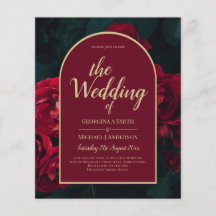 BUDGET Red Roses ForestGreen Winter Wedding INVITE