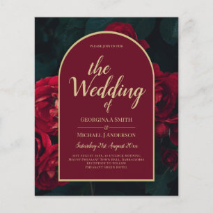 BUDGET Red Roses ForestGreen Winter Wedding INVITE Flyer
