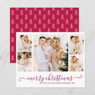 Budget Red Script 5 Photo Collage Christmas Card