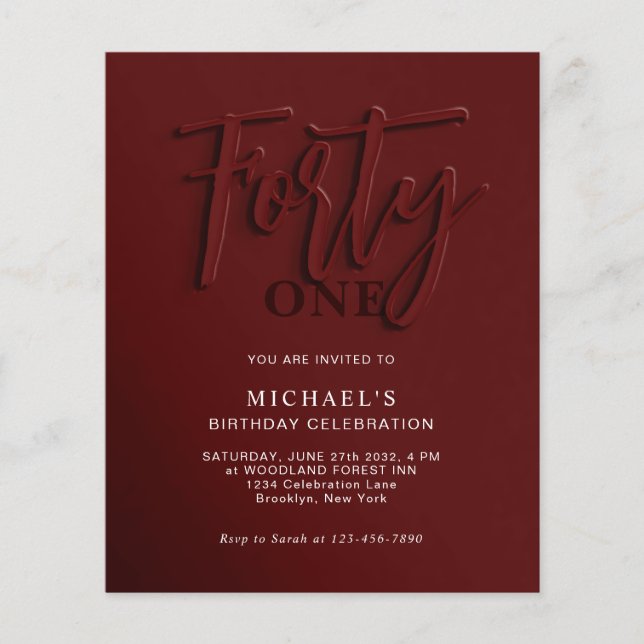 BUDGET Red Script Forty 40th Adult Birthday (Front)