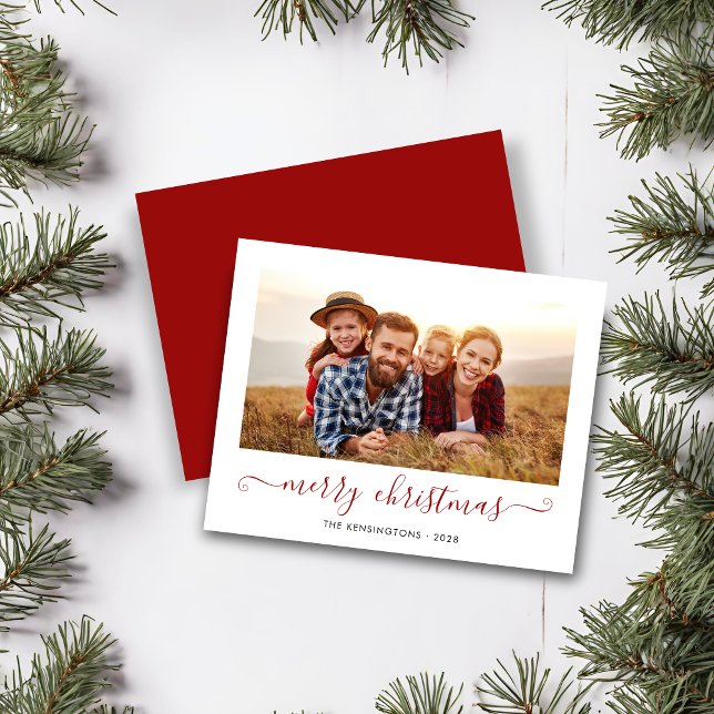 BUDGET Red Script Merry Christmas Holiday Photo (BUDGET Red Script Merry Christmas Holiday Photo Card)