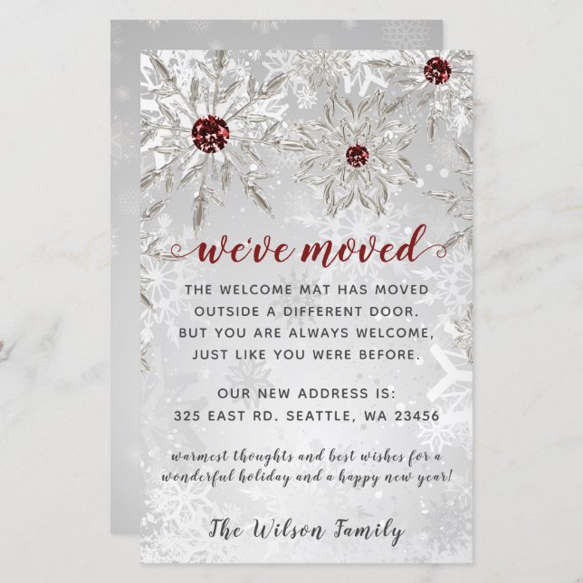Budget Red Snowflakes We've Moved Holiday Cards (Front/Back)