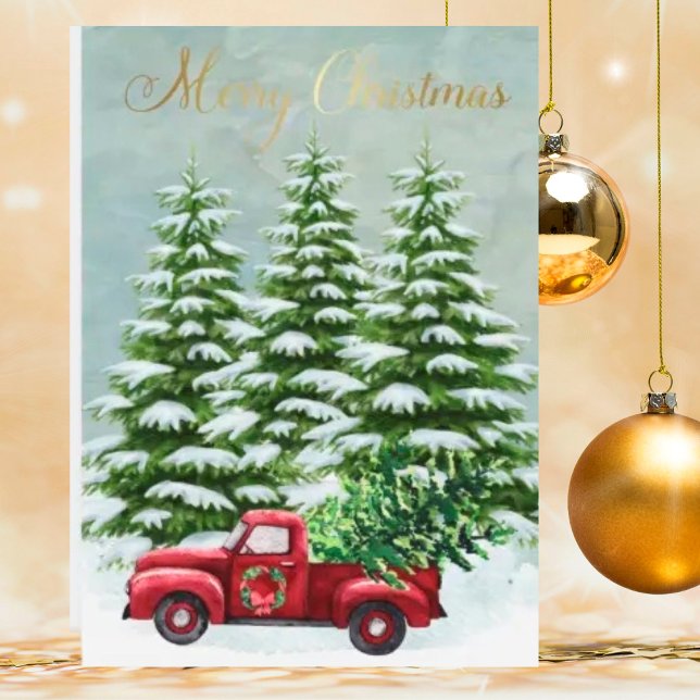 Budget Red Truck Christmas Trees Rustic  Holiday Card (Creator Uploaded)