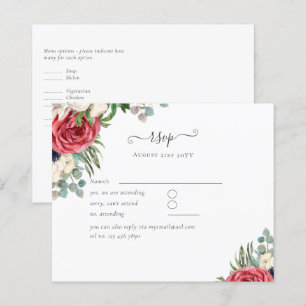 Budget Red White Blue Floral Wedding RSVP