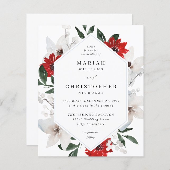 Budget Red & White Christmas Floral Wedding  (Front/Back)