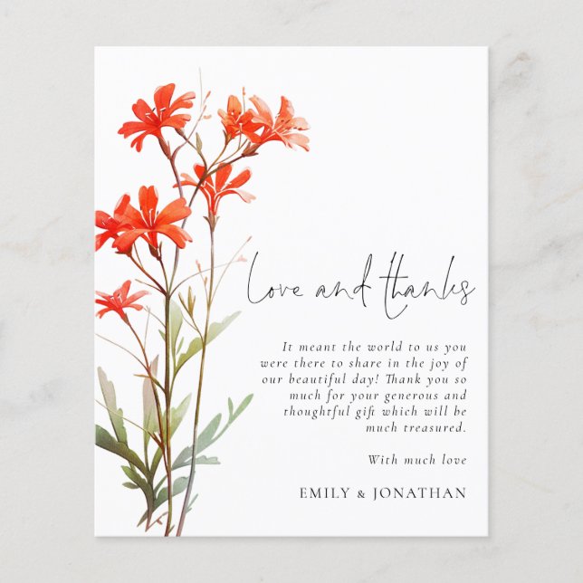 BUDGET Red Wildflowers 3 photo QR Wedding Thanks (Front)