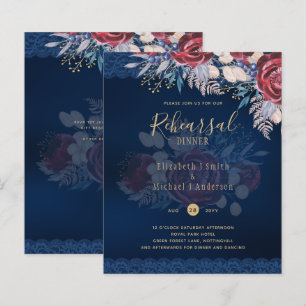 Budget Rehearsal Dinner Burgundy Blue Floral Lace 