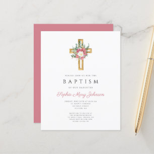 Budget Religious Cross Pink Floral Girl Baptism