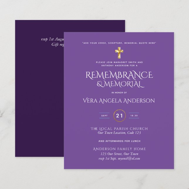 BUDGET Remembrance Memorial Gold Cross Invite (Front/Back)
