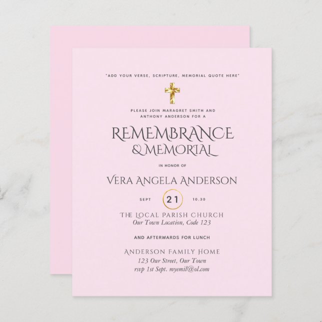 BUDGET Remembrance Memorial Gold Cross Invite (Front/Back)