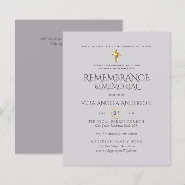 BUDGET Remembrance Memorial Gold Cross Invite (Front/Back)