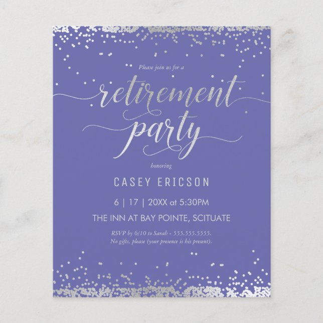 Budget Retirement Party Invite - Silver, Purple Flyer (Front)