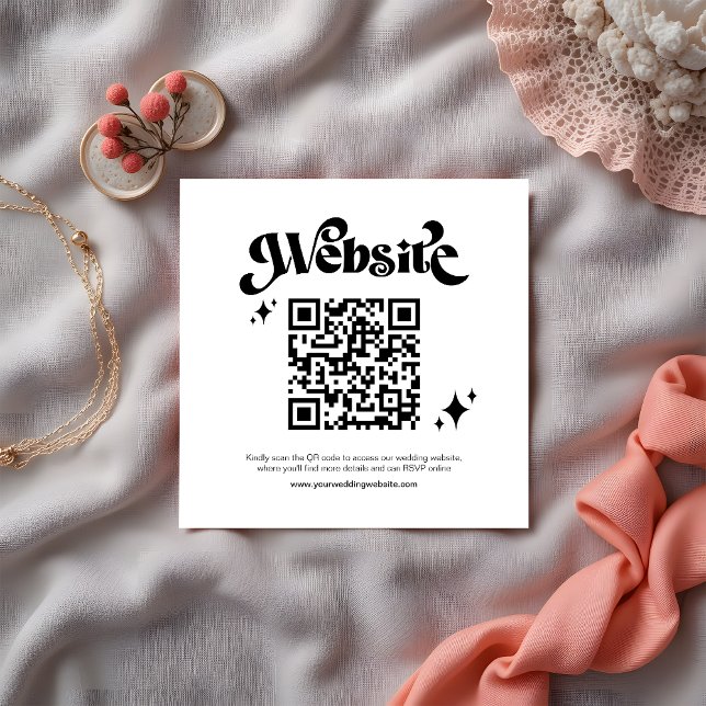Budget Retro Black Script QR Code Wedding Website Enclosure Card (Creator Uploaded)