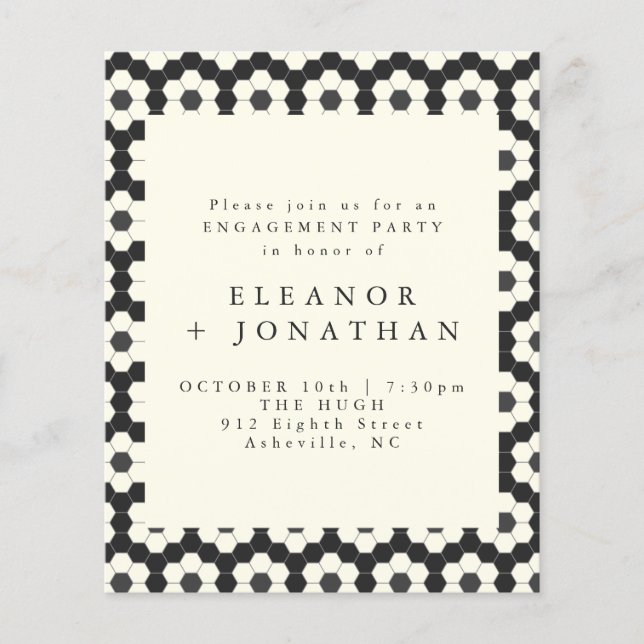 Budget Retro Black White Geometry Engagement Party (Front)