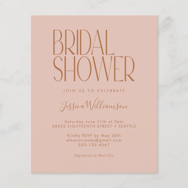 Budget Retro Boho Blush Bridal Shower Invitation (Front)