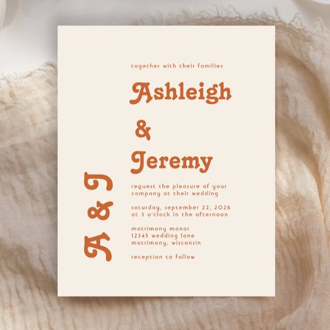Budget Retro Burnt Orange Minimal Wedding Invite (Creator Uploaded)