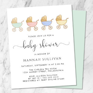 Budget Retro Carriages Baby Shower Invitation