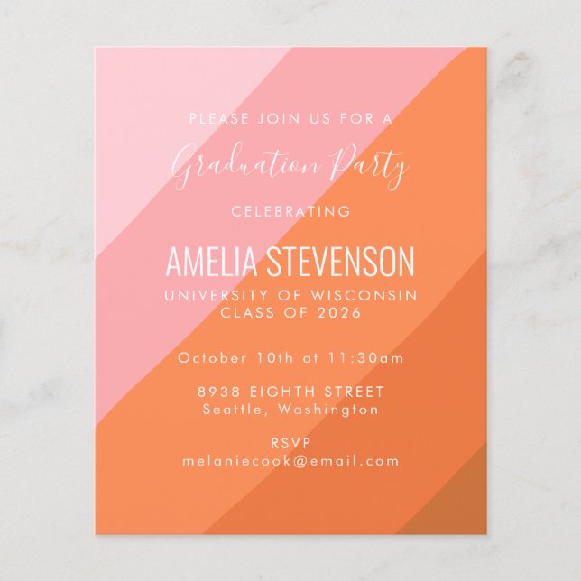Budget Retro Pink Orange Graduation Party Invite (Front)