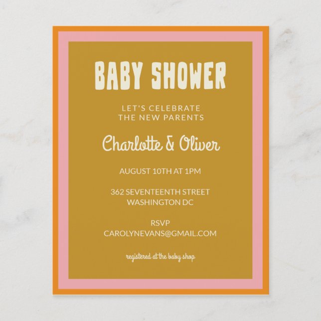 Budget Retro Pink Yellow Baby Shower Invitation (Front)