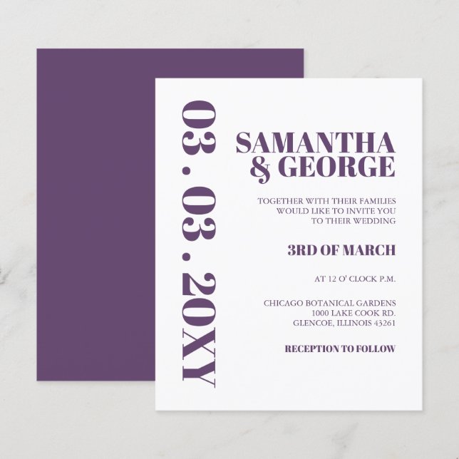 Budget Retro Purple Wedding Invitation (Front/Back)