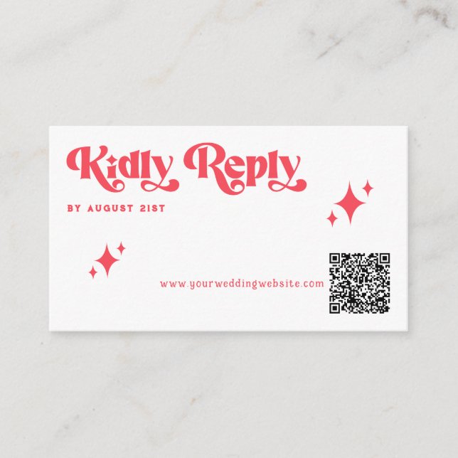 Budget Retro Red & White Wedding Website QR Code Enclosure Card (Front)