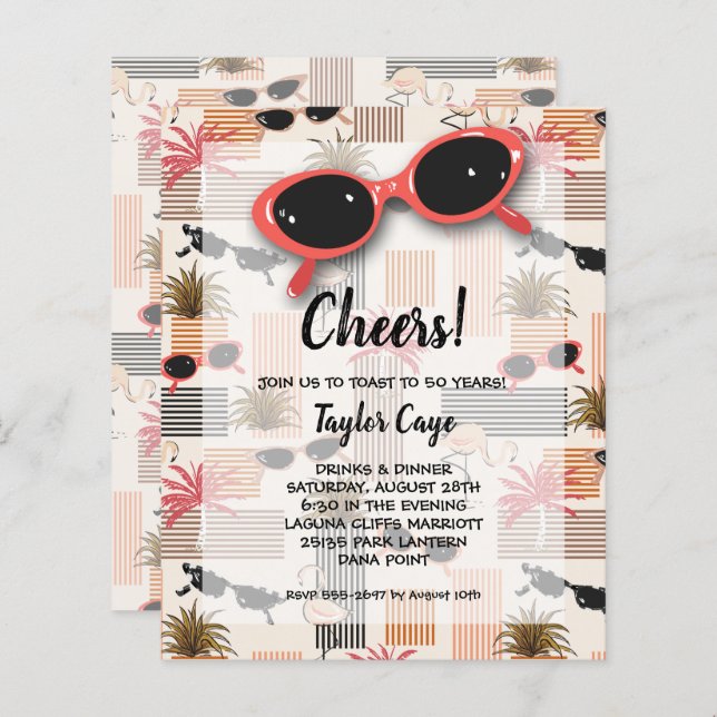 Budget Retro Sunglasses 50th Birthday Invitations (Front/Back)