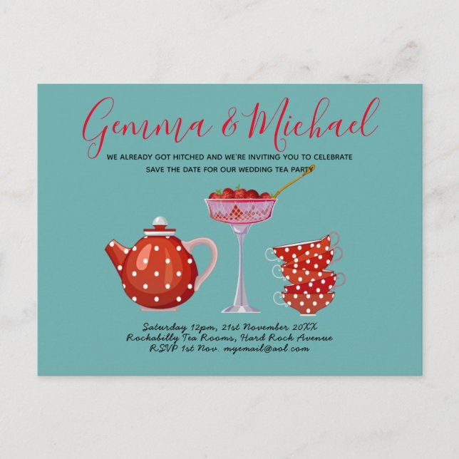 Budget Retro Tea Party Invitation Rockabilly 1950s Postcard (Front)