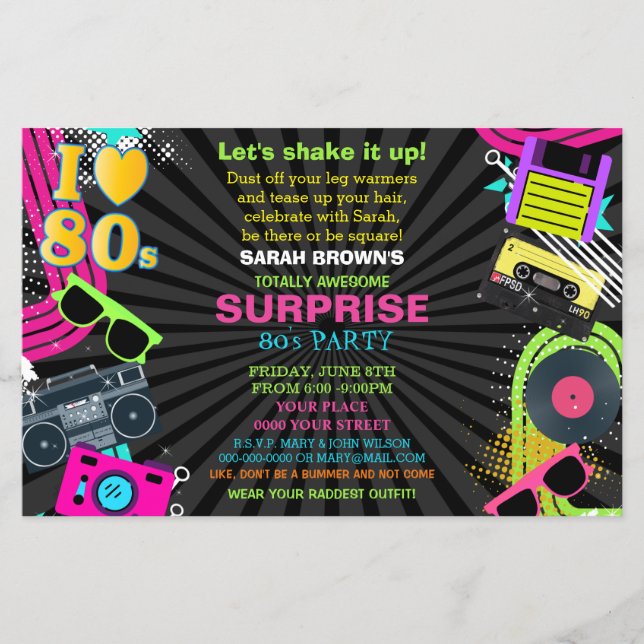 Budget Retro Totally Awesome 80s party invitation (Front)