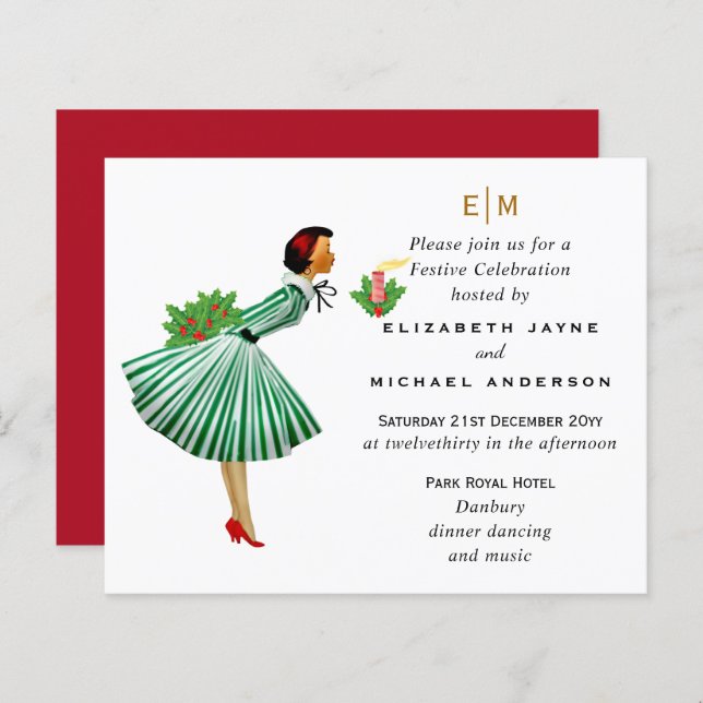 Budget Retro Vintage Fun Christmas Event Invite (Front/Back)