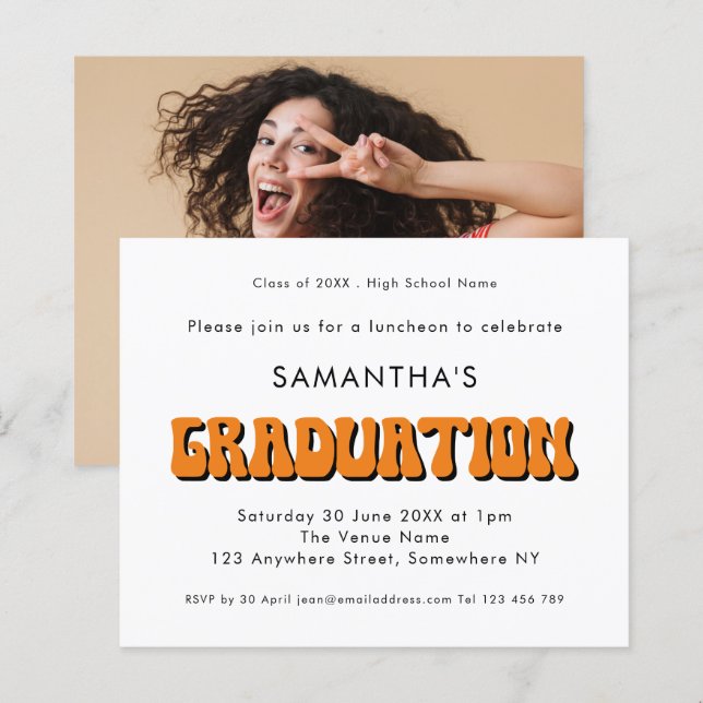 Budget Retro Vintage Orange Photo Graduation Party (Front/Back)