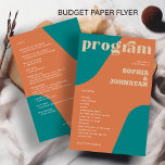 Budget retro wedding program template flyer<br><div class="desc">Abstract shapes retro vintage 70s style unique cheap budget affordable groovy wedding program template FLYER (advertising type of paper) with bold typography in a trendy modern teal, beige tan, and rusty orange boho chic spring summer autumn fall color palette. Please note that all the colors are changeable. Suitable for casual...</div>