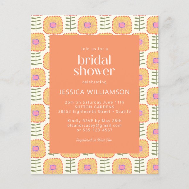 Budget Retro Yellow Orange Flower Bridal Shower (Front)