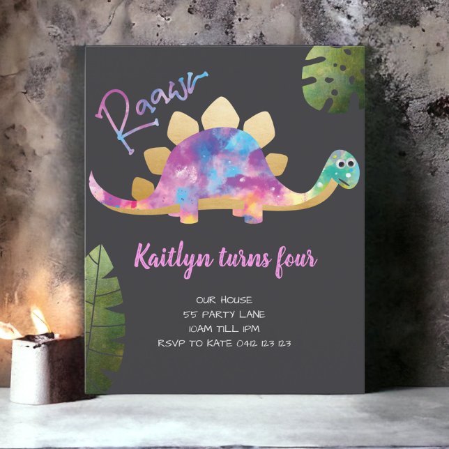 Budget Roar Cute Abstract Pink Dinosaur Invitation (Creator Uploaded)