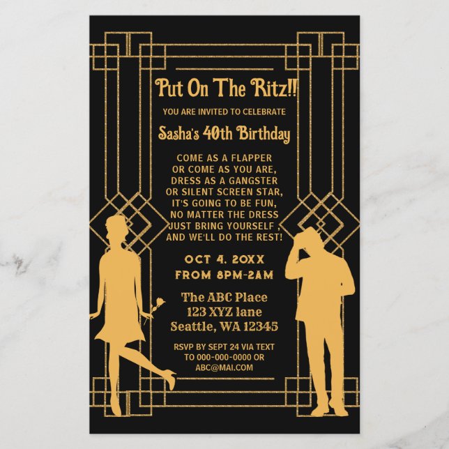 Budget Roaring 20 art deco flapper girl Invitation (Front)