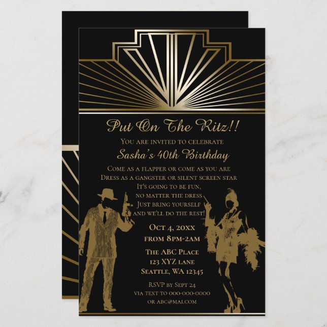 Budget Roaring 20 flapper girl gangster Invitation (Front/Back)