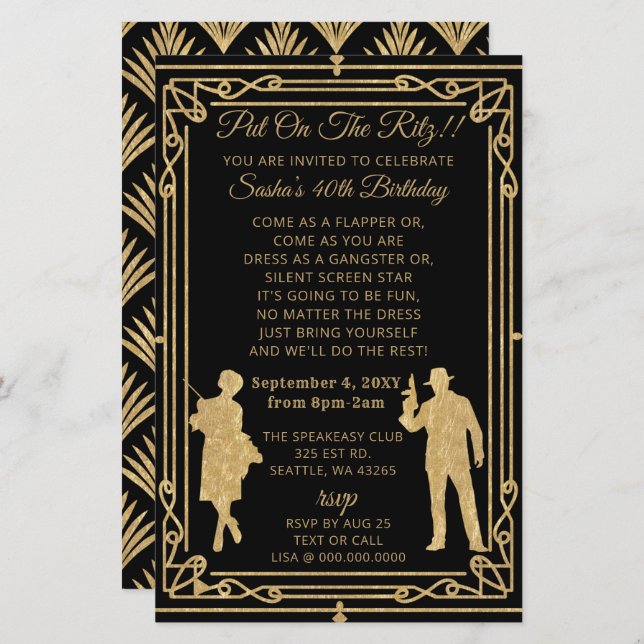 Budget Roaring 20 flapper girl gangster invitation (Front/Back)