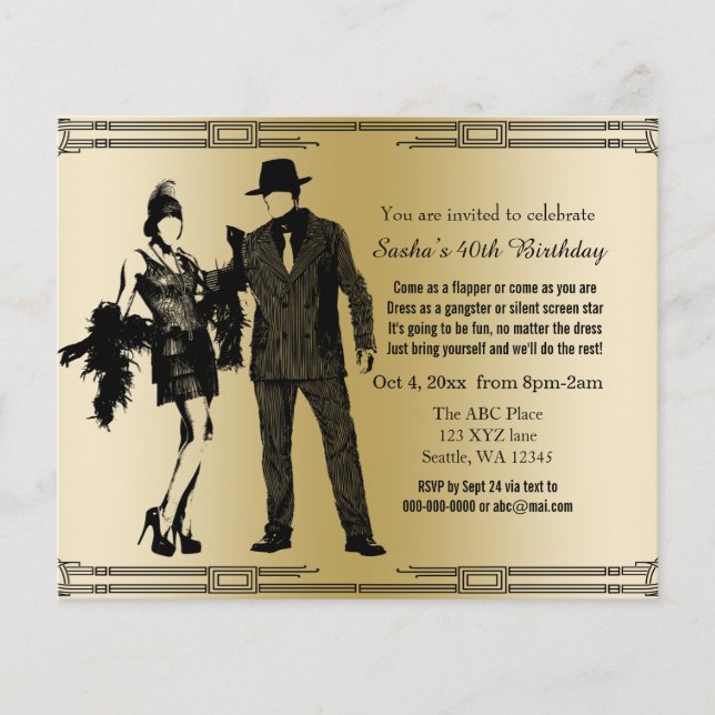 Budget Roaring 20 flapper girl gangster Invitation (Front)