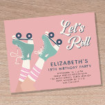Budget Roller Skating Birthday Party Invitation<br><div class="desc">Budget-friendly roller skating birthday party invitation for any age featuring "Let's Roll!" in a white script and a retro-inspired illustration of teal roller skates on a girl wearing pink-striped tube socks. Add her name and birthday year in dark teal blue typography.</div>