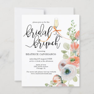 Budget Romantic Coral Floral Bridal Brunch Card