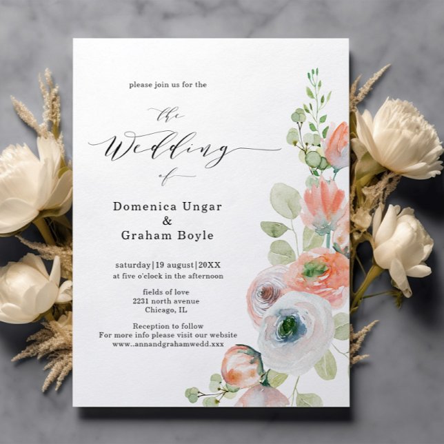 Budget  Romantic Coral Floral Wedding Invitation (Creator Uploaded)