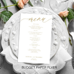 Budget romantic elegant gold script wedding menu