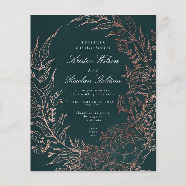 Budget Romantic Emerald Wreath Copper Wedding Flyer (Front)