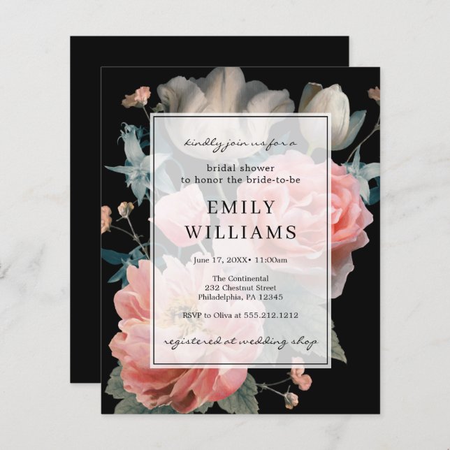 Budget Romantic Floral Bridal Shower Invitation (Front/Back)