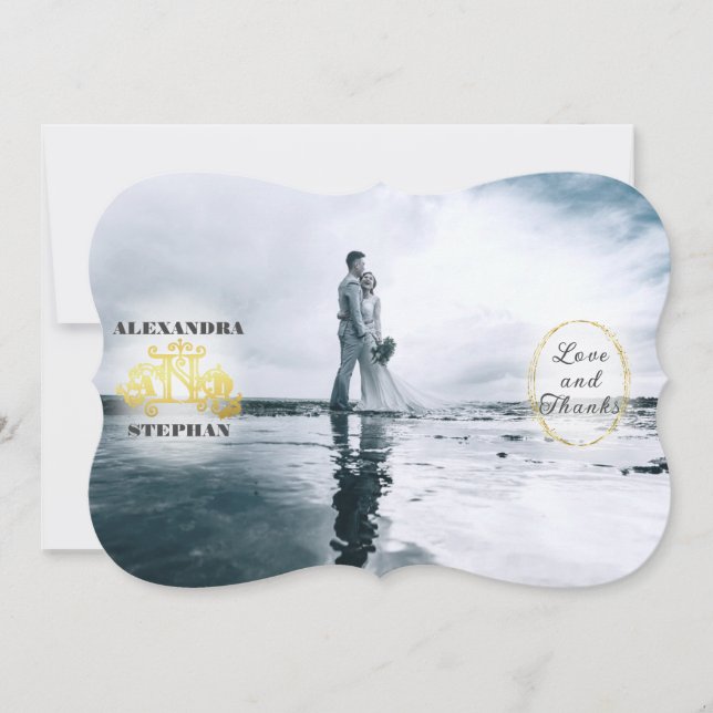 Budget Romantic Flourish Calligraphy Wedding Gold Thank You Card (Front)