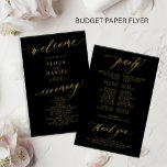 Budget romantic gold script black wedding program flyer<br><div class="desc">Modern simple minimalist faux gold script trendy black ceremony and party cheap BUDGET wedding program paper flyer template featuring chic trendy romantic elegant calligraphy. Easy to personalise with your custom text on both sides! PLEASE READ THIS BEFORE PURCHASING! This is a cheap budget program printed on a PAPER FLYER (advertising...</div>