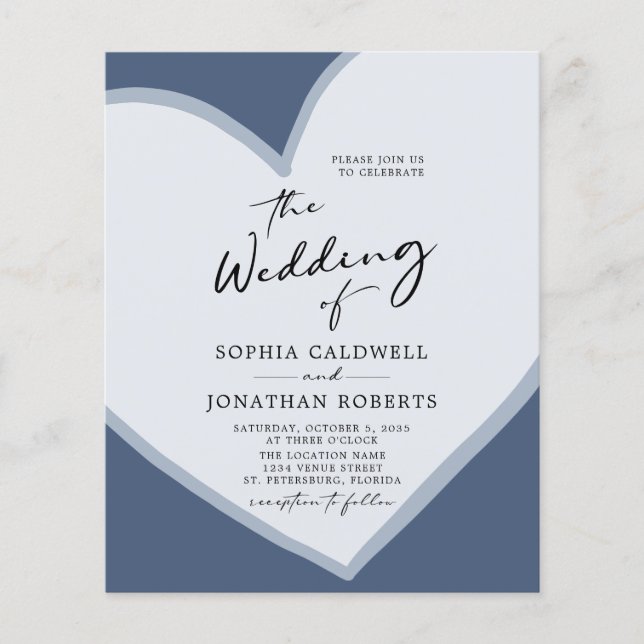 Budget Romantic Heart QR Code Dusty Blue Wedding (Front)