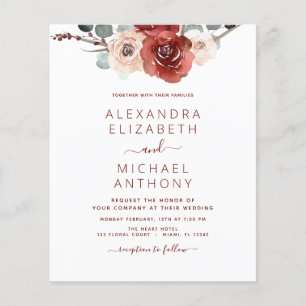 Budget Romantic Photo Burgundy Eucalyptus Wedding Flyer
