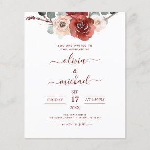 Budget Romantic Photo Burgundy Eucalyptus Wedding Flyer